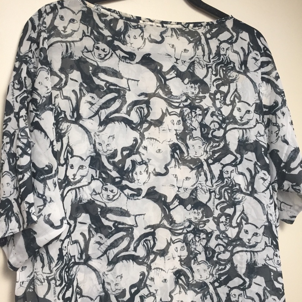 American Apparel sheer dress kitten kitty cat pattern psychedelic abstract rare